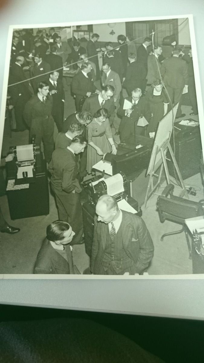 Archive photograph of a crowded office equipment exhibition floor